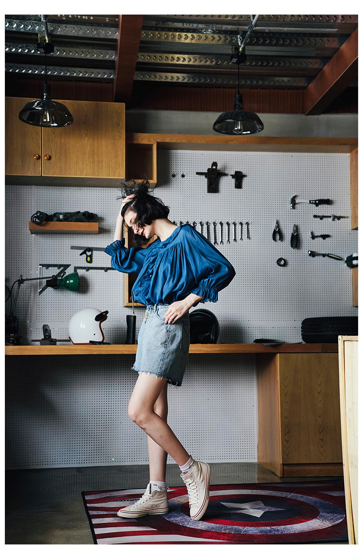 Ruffled Pleated Linen Top with Unique Design for Women, Doll Shirt, Sun Protection Shirt for Women Summer Style with a Western Touch