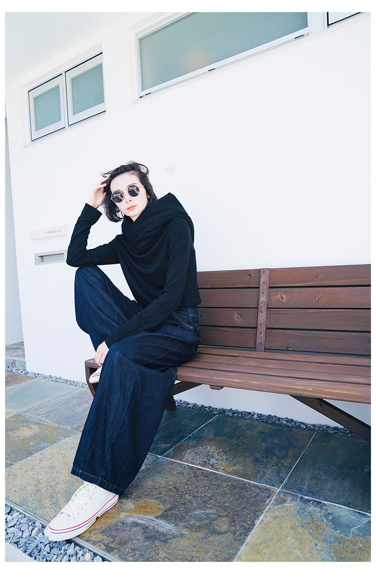 Wizard Hat Base Shirt for Women, Stylish Black Slimming Hooded Base Shirt, Long Sleeve Inner Layer for Spring and Autumn t Women's T-shirt