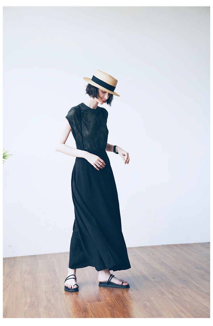 Strap half skirt for women,  half body A-line skirt, high waist black half skirt, women's long style
