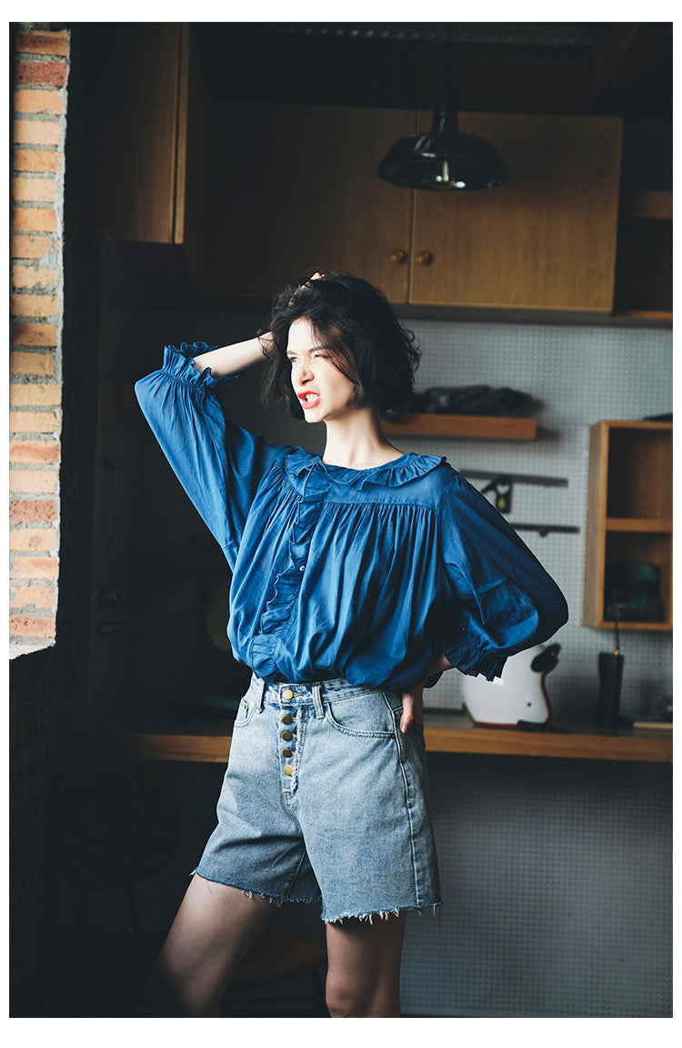 Ruffled Pleated Linen Top with Unique Design for Women, Doll Shirt, Sun Protection Shirt for Women Summer Style with a Western Touch