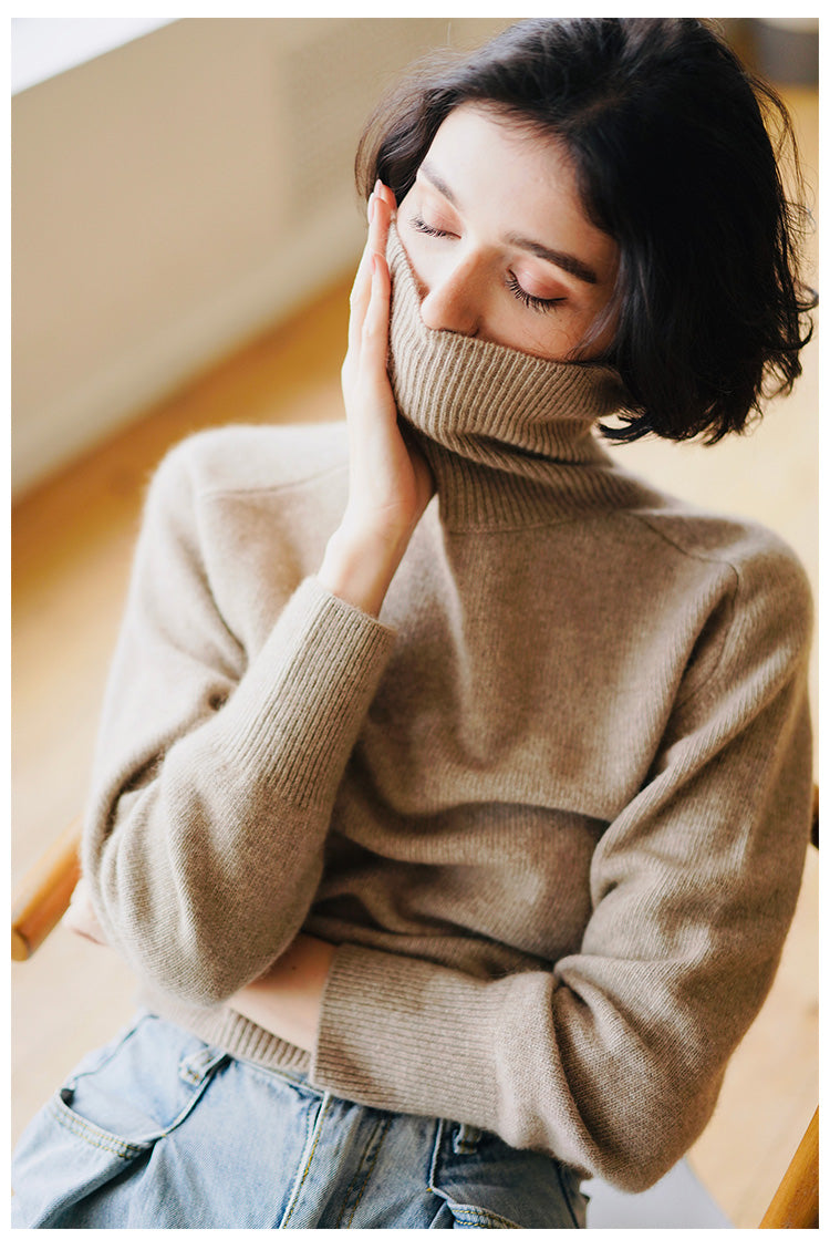 Women's High Neck Knitted Sweater Pullover Winter Top for Women Versatile High Neck Sweater