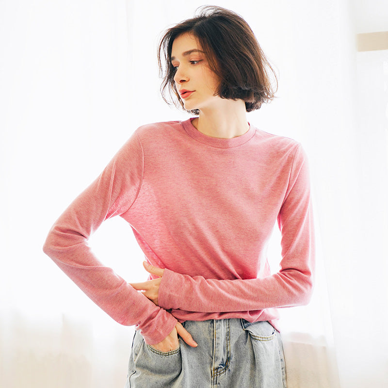 Elastic Skin-Friendly Tencel Knit t Women's New Autumn Long Sleeve Solid Color Top t Women's Base Layer Shirt