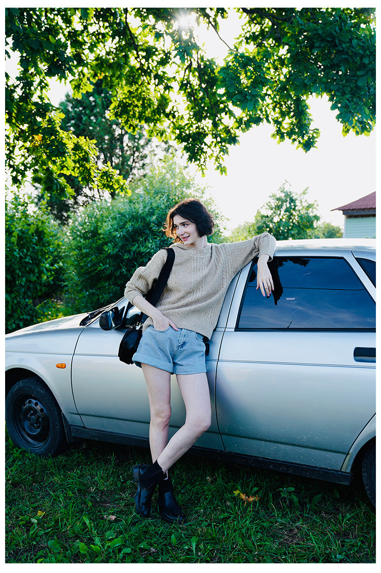 Women's Hooded Pullover Loose Fit  Knitted Top Long Sleeve Sweater