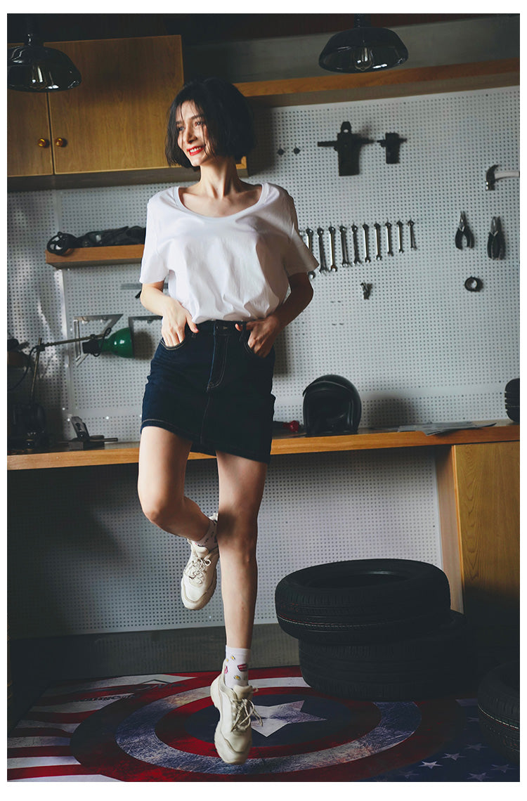 Silk cotton short sleeved women's summer loose and fashionable collarbone top T-shirt