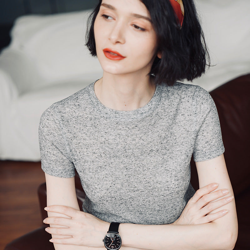 Women's round neck top short sleeved summer women's gray short sleeved women's T-shirt