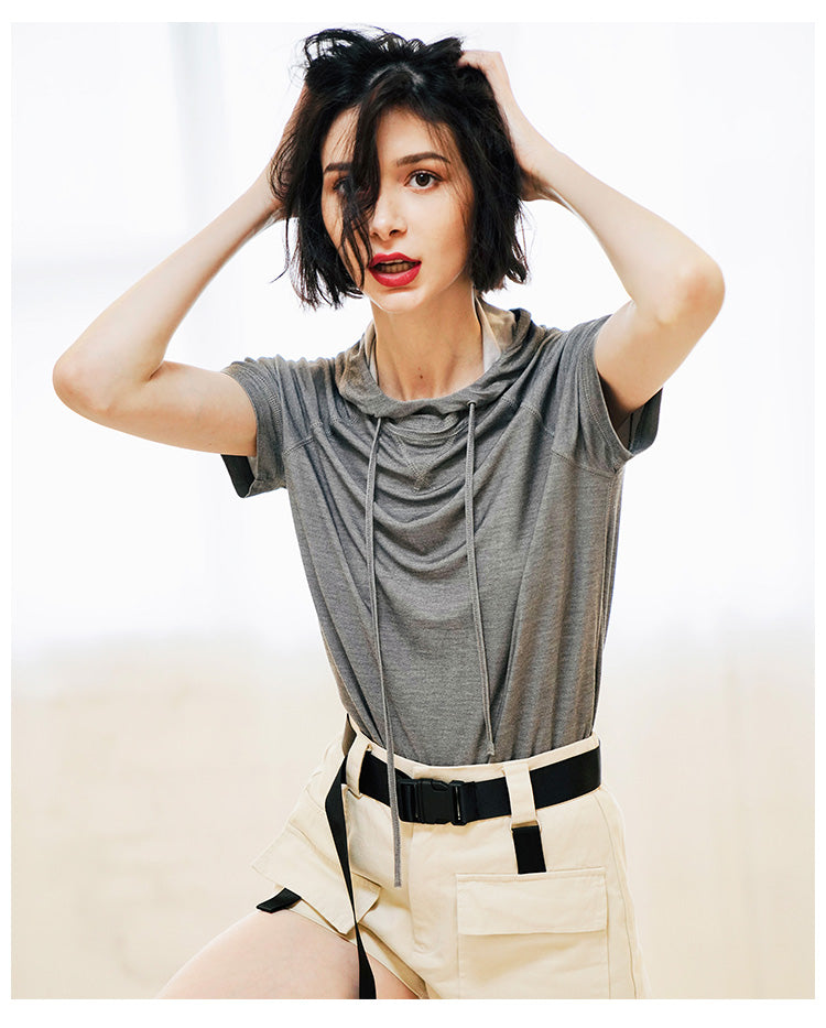 Vintage Style Short-sleeve for Women Skin-friendly trendy short-sleeve hooded shirt  Short Sleeve Women Style Trend  T-shirt