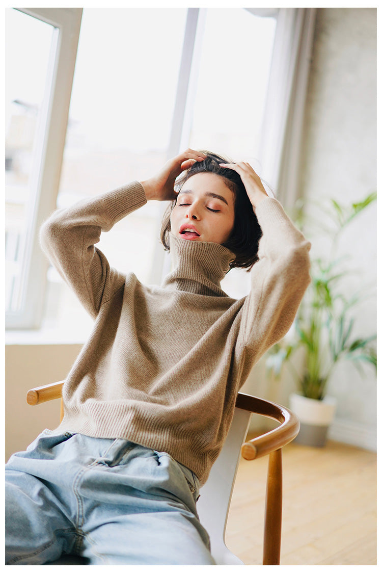 Women's High Neck Knitted Sweater Pullover Winter Top for Women Versatile High Neck Sweater