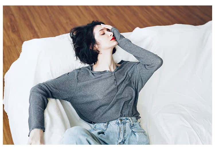 Temperament Knitted Women's Long Sleeve Summer Top Thin Black Grey Women's Loose Casual Sunscreen T-shirt