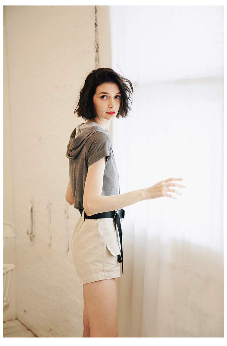 Vintage Style Short-sleeve for Women Skin-friendly trendy short-sleeve hooded shirt  Short Sleeve Women Style Trend  T-shirt