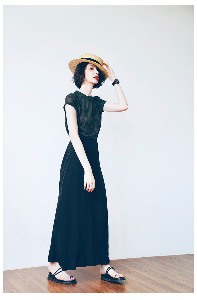 Strap half skirt for women,  half body A-line skirt, high waist black half skirt, women's long style