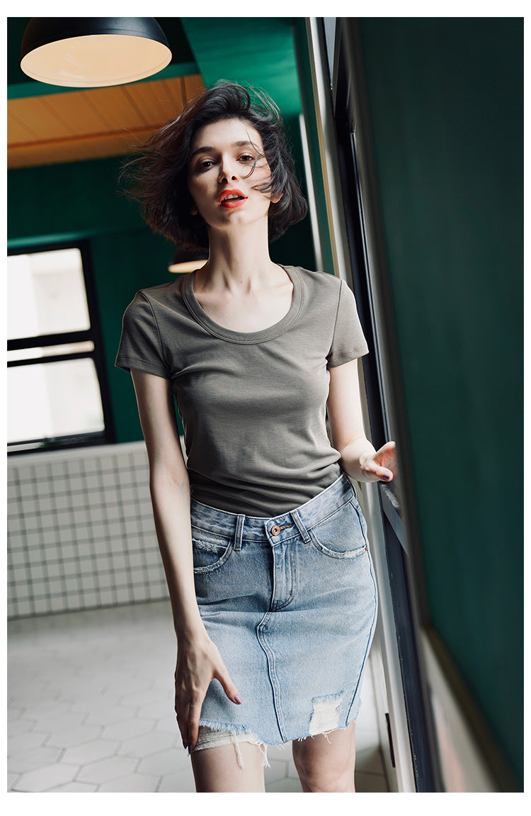 Women's short sleeved summer round neck casual top T-shirt