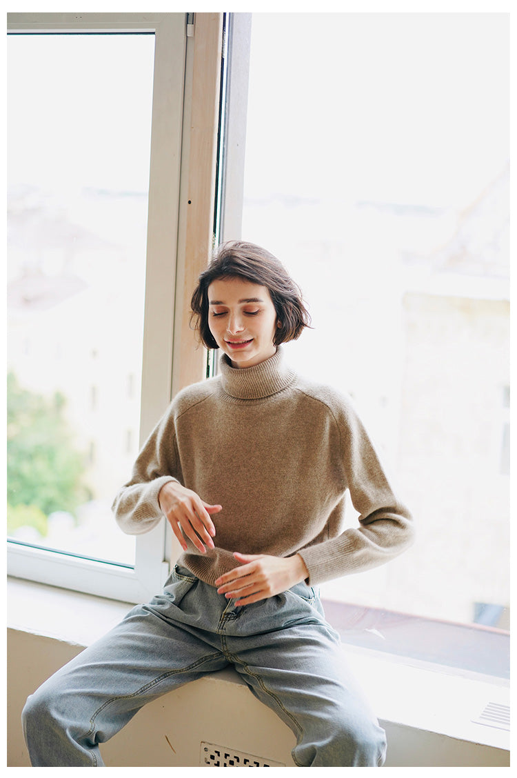 Women's High Neck Knitted Sweater Pullover Winter Top for Women Versatile High Neck Sweater