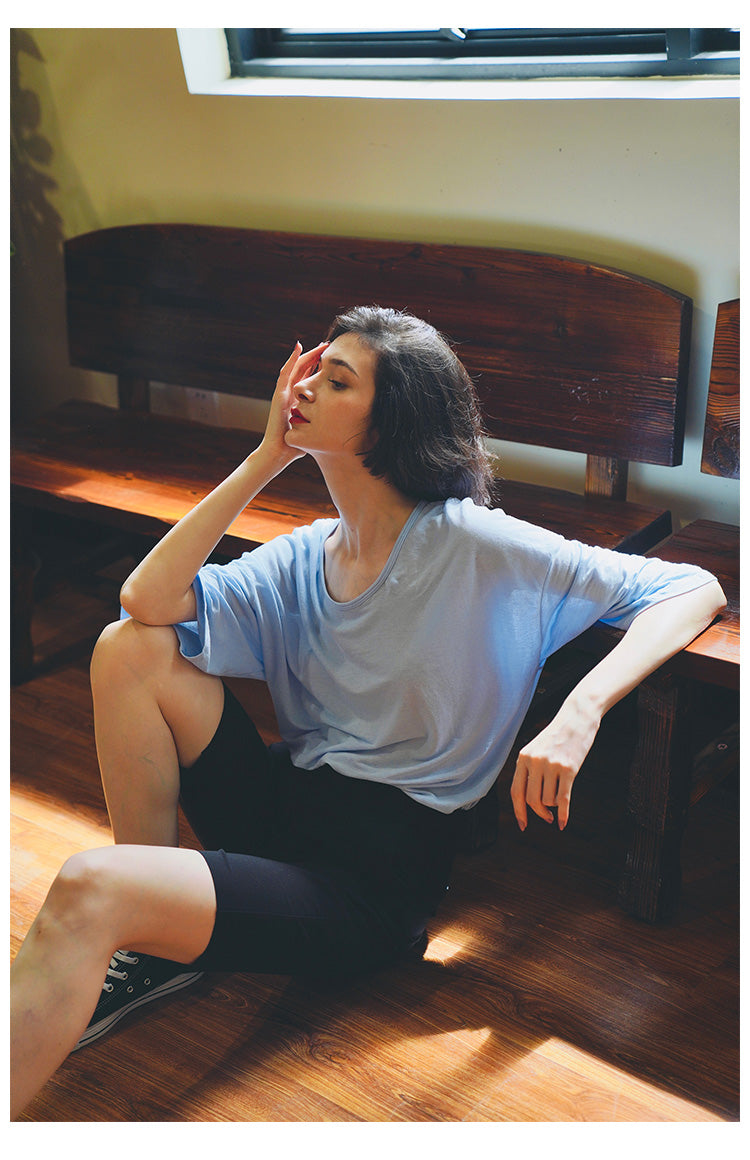 Women's Summer Loose Blue Mid-Length Top  Women's Short Sleeve T-Shirt