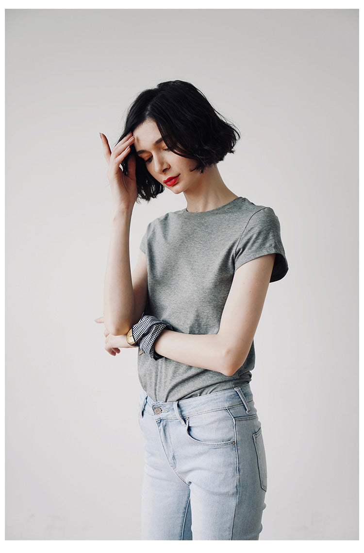 Skin-friendly and comfortable gray Short Sleeve Slim Fit  Color Women's Versatile Casual Summer T-Shirt