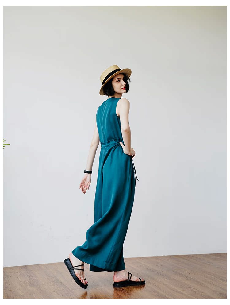 Women's Tencel Jumpsuit Wide-Leg Pants for Women High-Waist Draped Casual Pants Loose Air Conditioning Pants