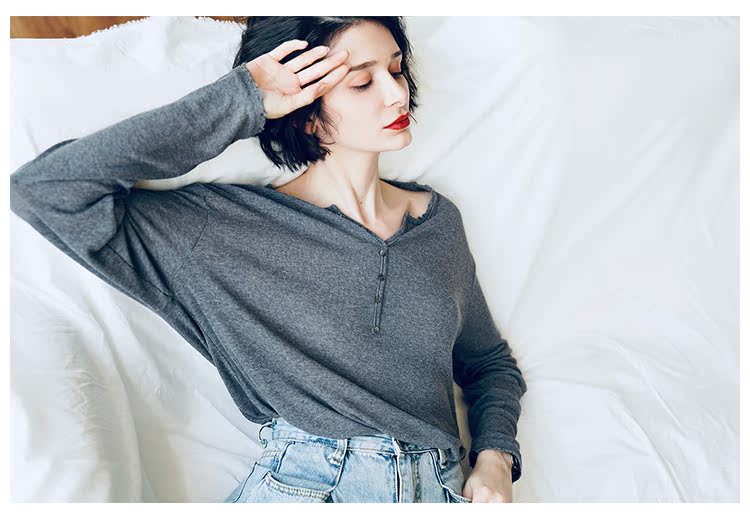 Temperament Knitted Women's Long Sleeve Summer Top Thin Black Grey Women's Loose Casual Sunscreen T-shirt