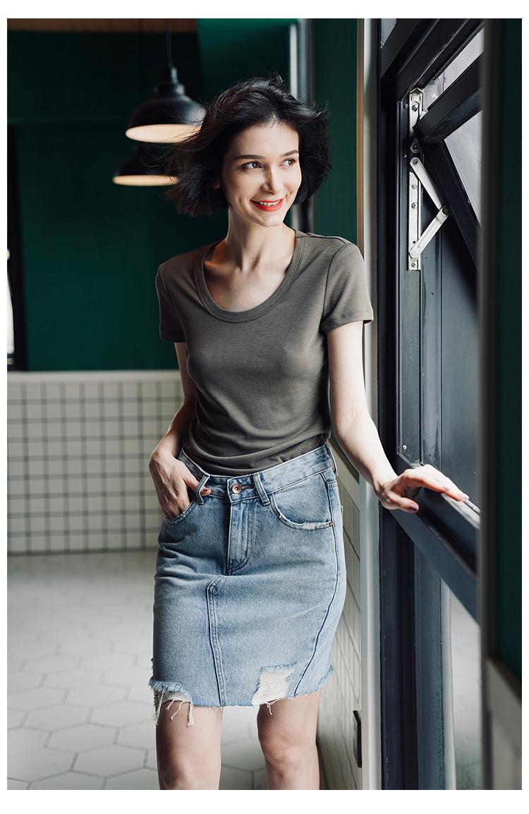 Women's short sleeved summer round neck casual top T-shirt