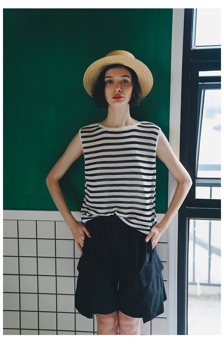 Trendy Versatile Sleeveless Striped Knitted Vest for Women Loose Casual Outerwear Women's Top