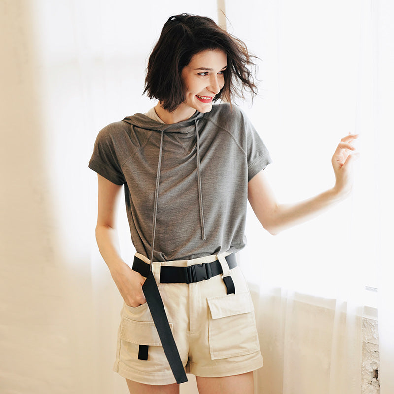 Vintage Style Short-sleeve for Women Skin-friendly trendy short-sleeve hooded shirt  Short Sleeve Women Style Trend  T-shirt