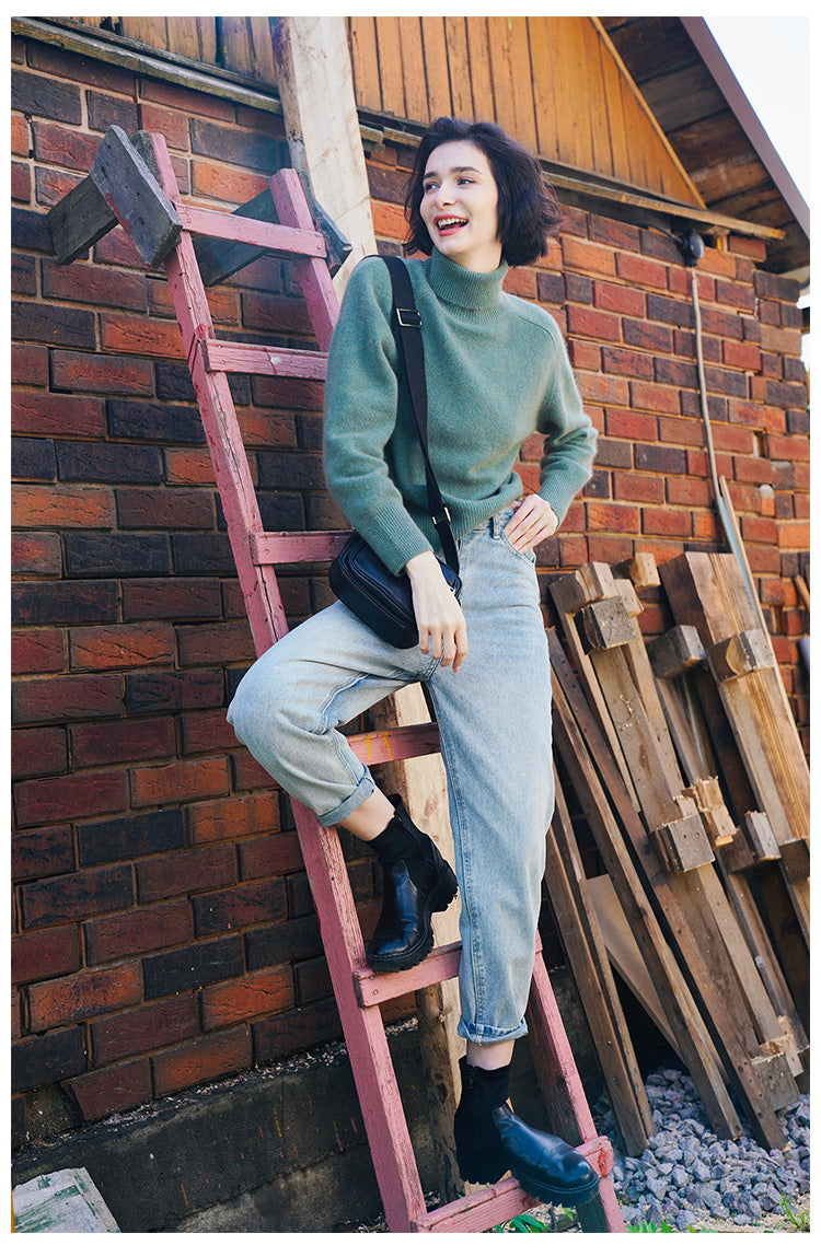 High neck knitted sweater women's pullover winter top women's versatile high neck sweater women