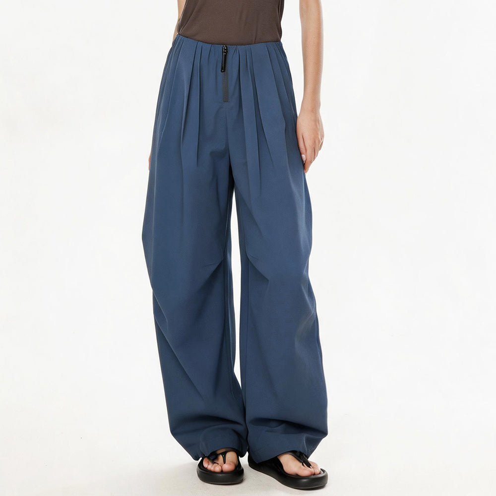 Light Purple Draped Elastic Waist Wide Leg Casual Pants