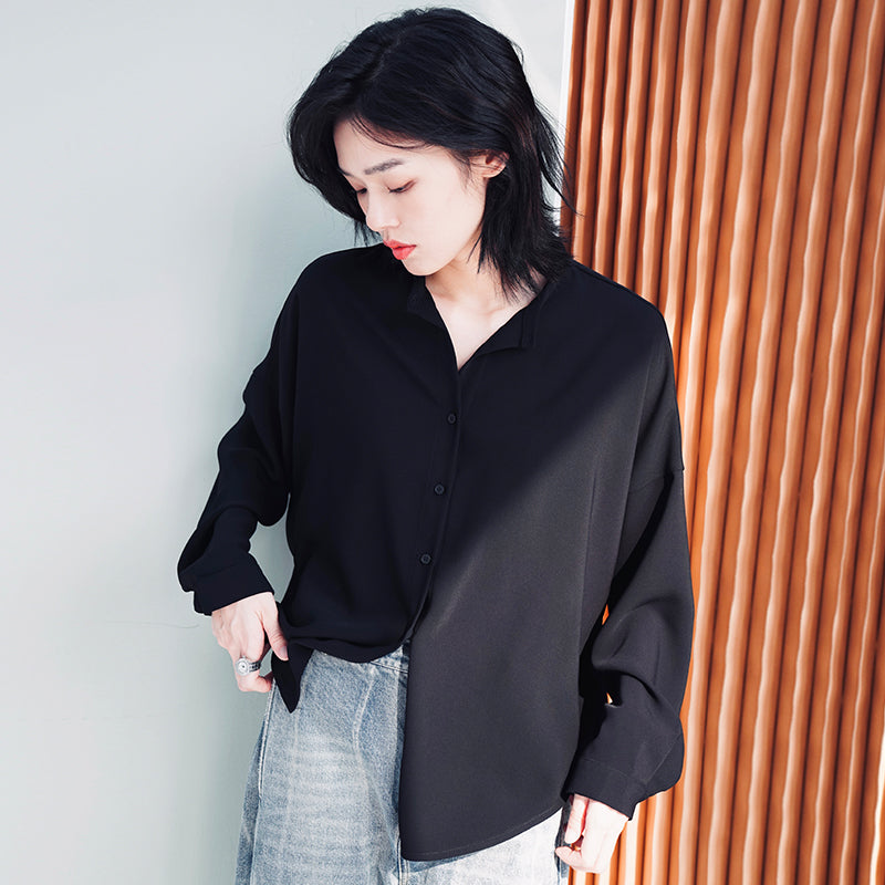 Solid Loose Fit Tencel Lyocell Long Sleeve Shirt